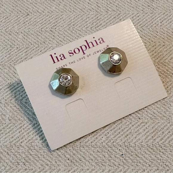 Matte Gold and Crystal Rhinestone Statement Stud Earring Lia Sophia Boho Look - Picture 8 of 9